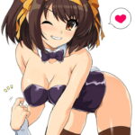 【涼宮ハルヒの憂鬱】バニーコスハルヒがバックで犯されてお漏らしイキ❤️